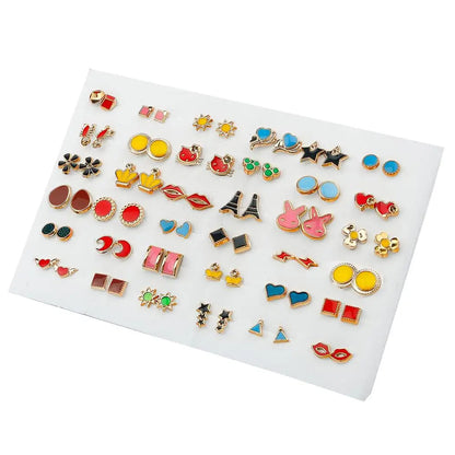 Peris Gems 36pair 4 100/36Pair Colorful Fruit Flower Heart Star Crystal Stud Earrings Set Women Girls Small Plastic Geometric Crown Earrings Jewelry SHEIN Amazon Temu