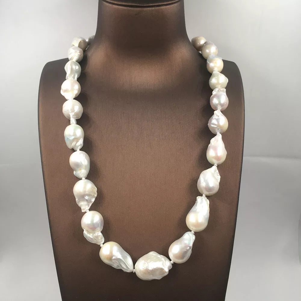 Peris Gems 45-46 cm 100% NATURE FRESHWATER Baroque PEARL NECKLACE in nature color, big baroque pearl .A + grade pearl good luster have flaw SHEIN Amazon Temu