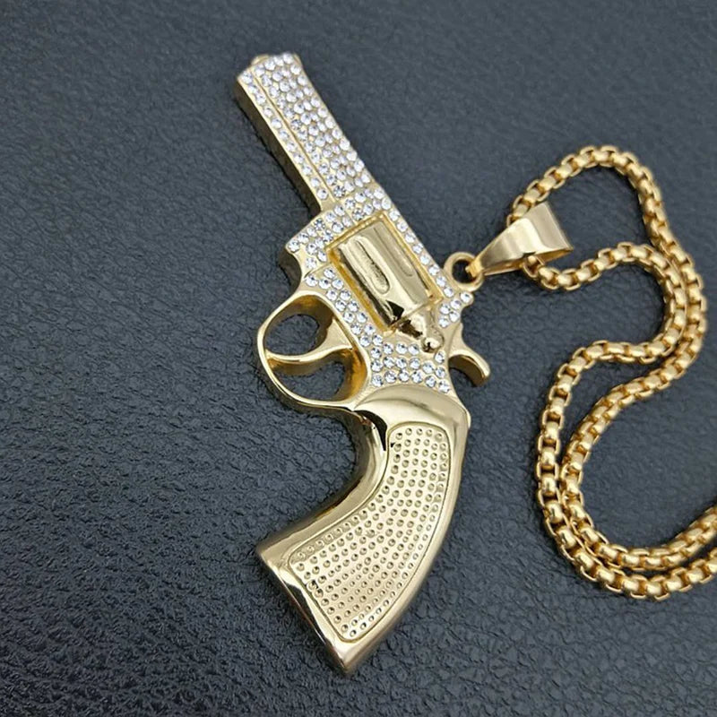 Peris Gems  60cm rope chain Micro Paved Diamond Revolver Gun necklace for Men SHEIN Amazon Temu
