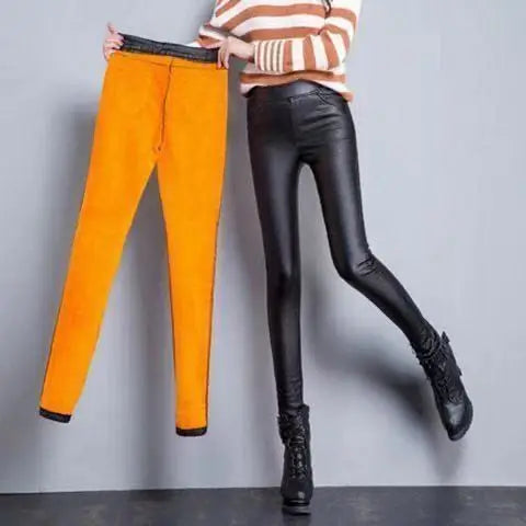 Peris Gems  834-2yellow velvet / S Autumn and Winter Slim Pencil Leather Leggings for Women SHEIN Amazon Temu