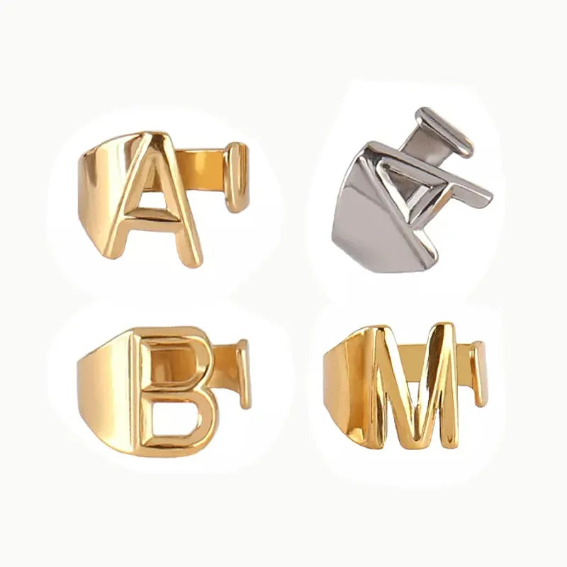 Peris Gems  A-Z Stainless Steel Wide Initial Alphabet Letter Rings Unisex SHEIN Amazon Temu
