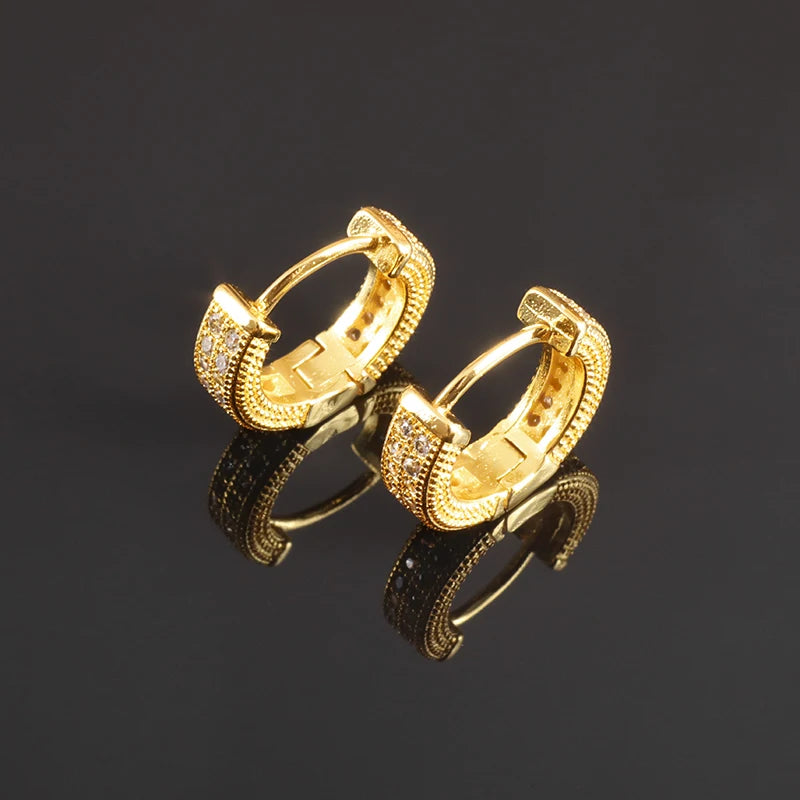 Peris Gems  AL2313-Gold Rock Biker Style Iced Diamond Hoop Huggie Earrings for Men SHEIN Amazon Temu