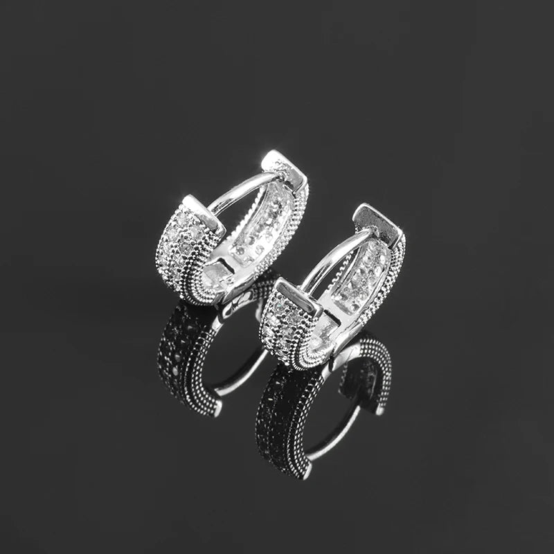 Peris Gems  AL2313-Silver Rock Biker Style Iced Diamond Hoop Huggie Earrings for Men SHEIN Amazon Temu