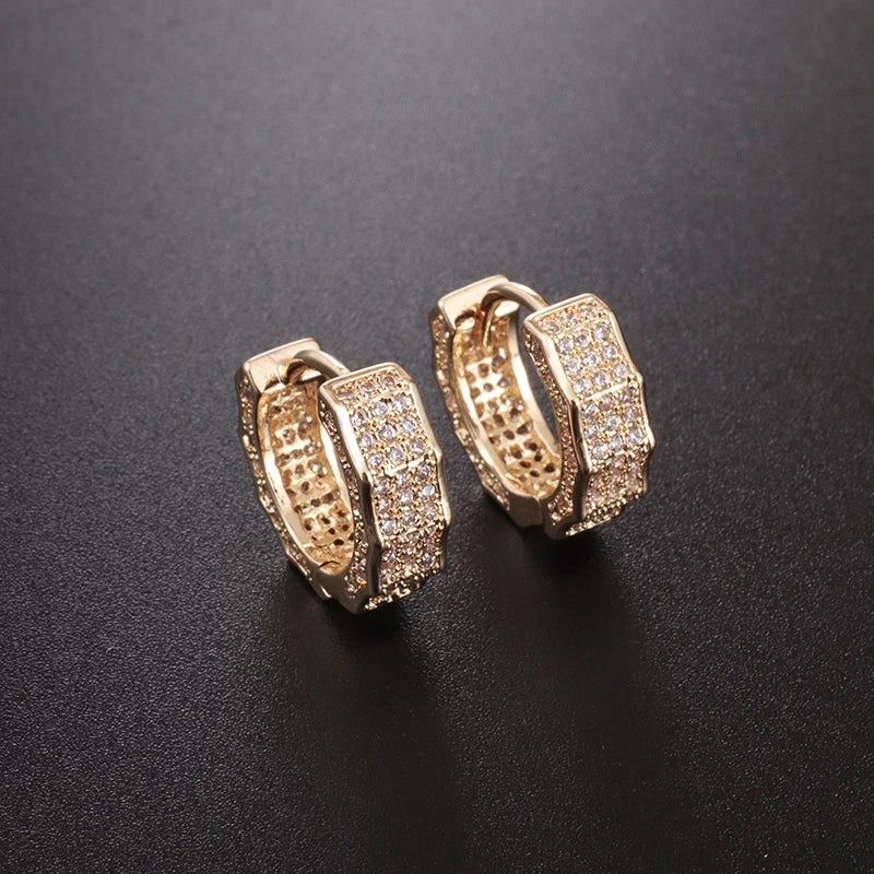 Peris Gems  AL2334-Gold Rock Biker Style Iced Diamond Hoop Huggie Earrings for Men SHEIN Amazon Temu
