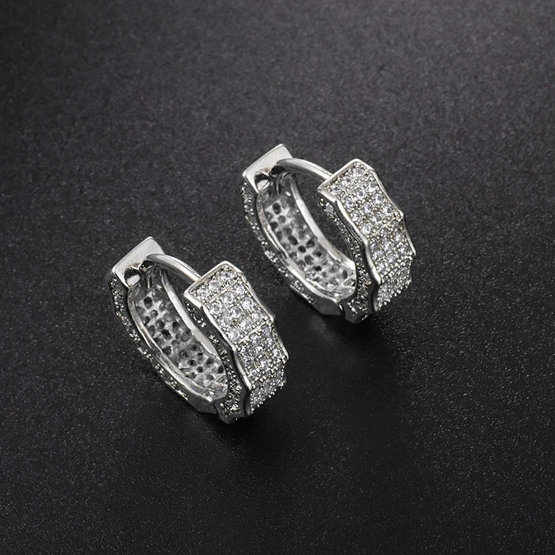 Peris Gems  AL2334-Silver Rock Biker Style Iced Diamond Hoop Huggie Earrings for Men SHEIN Amazon Temu
