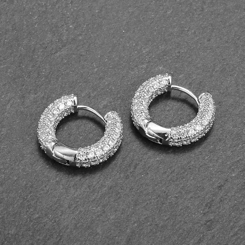Peris Gems  AL2337-Silver Rock Biker Style Iced Diamond Hoop Huggie Earrings for Men SHEIN Amazon Temu