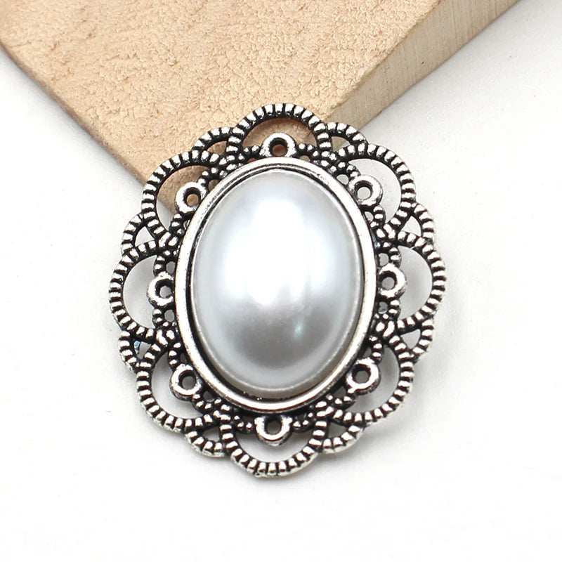 Peris Gems Ancient silver 10Pcs 25 * 29MM Oval Retro Pearl Alloy Accessories Diy Wedding Dress Headwear Gift Box Decoration Accessories SHEIN Amazon Temu