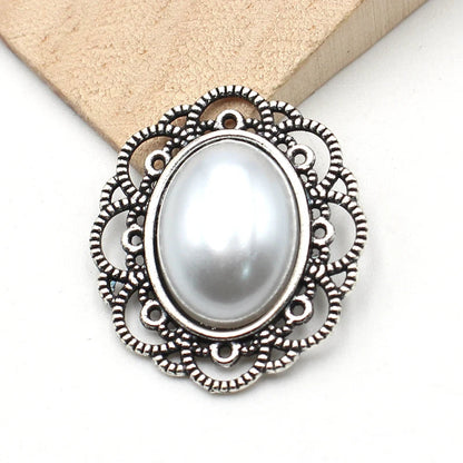 Peris Gems Ancient silver 10Pcs 25 * 29MM Oval Retro Pearl Alloy Accessories Diy Wedding Dress Headwear Gift Box Decoration Accessories SHEIN Amazon Temu