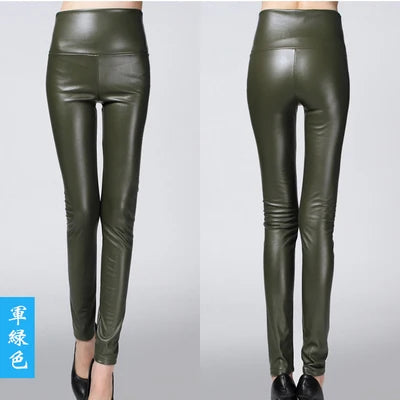 Peris Gems  Army Green / S Warm High Waisted Stretchy Pencil PU Leather Leggings for Women Warm High Waist Stretchy PU Leather Leggings for Women SHEIN Amazon Temu