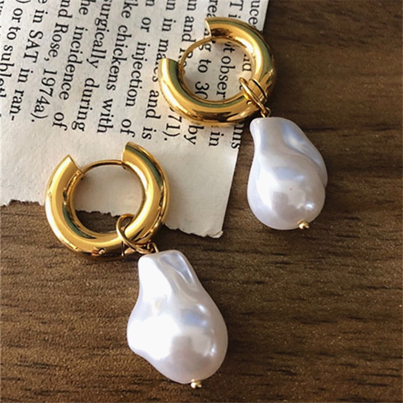 Peris Gems  Baroque Gold Pearl Tassel Earrings for Women | Stainless Steel Clasp Earrings Baroque Gold Pearl Tassel Earrings for Women Stainless Steel SHEIN Amazon Temu