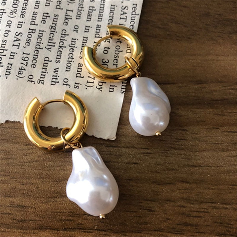 Peris Gems  Baroque Gold Pearl Tassel Earrings for Women | Stainless Steel Clasp Earrings Baroque Gold Pearl Tassel Earrings for Women Stainless Steel SHEIN Amazon Temu