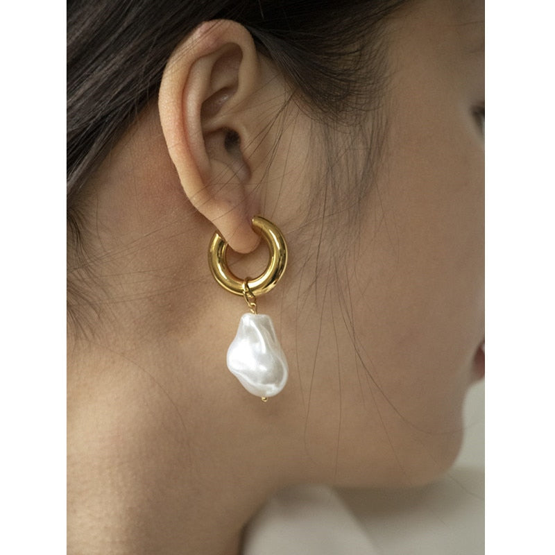 Peris Gems  Baroque Gold Pearl Tassel Earrings for Women | Stainless Steel Clasp Earrings Baroque Gold Pearl Tassel Earrings for Women Stainless Steel SHEIN Amazon Temu