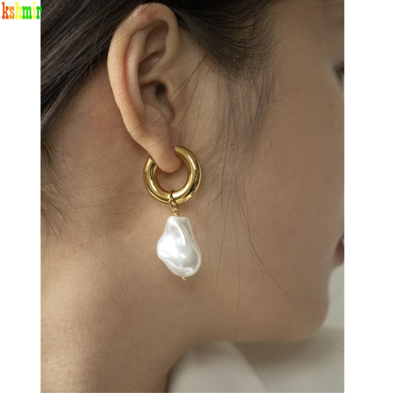 Peris Gems  Baroque Gold Pearl Tassel Earrings for Women | Stainless Steel Clasp Earrings Baroque Gold Pearl Tassel Earrings for Women Stainless Steel SHEIN Amazon Temu