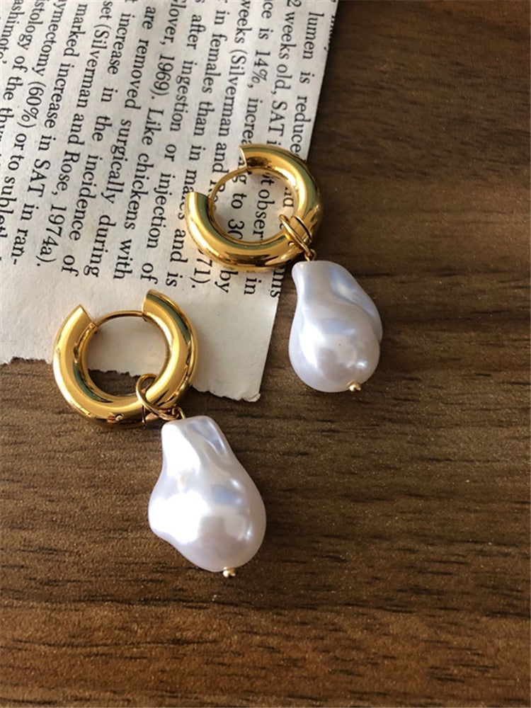 Peris Gems  Baroque Gold Pearl Tassel Earrings for Women | Stainless Steel Clasp Earrings Baroque Gold Pearl Tassel Earrings for Women Stainless Steel SHEIN Amazon Temu