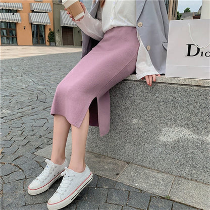 Peris Gems  Bean purple / One size High Waist Elastic Long Knitted Pencil Skirt for Women | Wool Skirt High Waist Elastic Long Knitted Pencil Skirt for Women SHEIN Amazon Temu