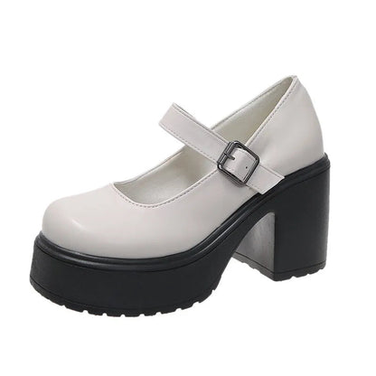 Peris Gems  beige 11 / 4.5 Leather Platform Lolita Mary Jane Shoes for Women SHEIN Amazon Temu