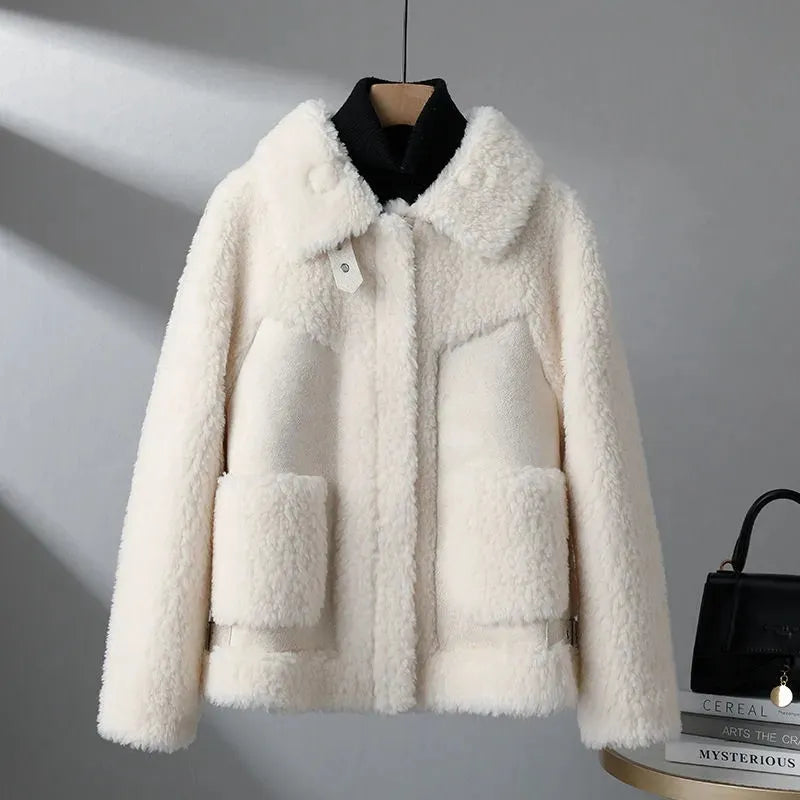 Peris Gems  Beige / M 45-52.5kg Fluffy Autumn Winter Lambswool Coat Jacket for Women SHEIN Amazon Temu