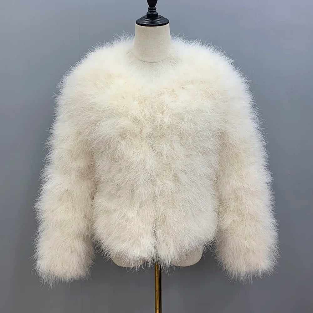 Peris Gems  Beige / S Coat Bust 92cm Thick Fluffy Feather Winter Coat Jackets for Women SHEIN Amazon Temu