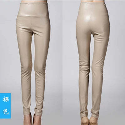 Peris Gems  Beige / S Warm High Waisted Stretchy Pencil PU Leather Leggings for Women Warm High Waist Stretchy PU Leather Leggings for Women SHEIN Amazon Temu