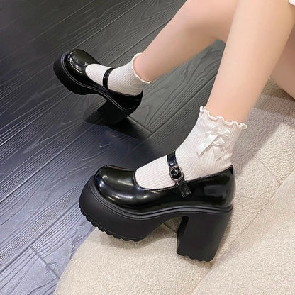 Peris Gems  black / 3.5 Leather Platform Lolita Mary Jane Shoes for Women SHEIN Amazon Temu