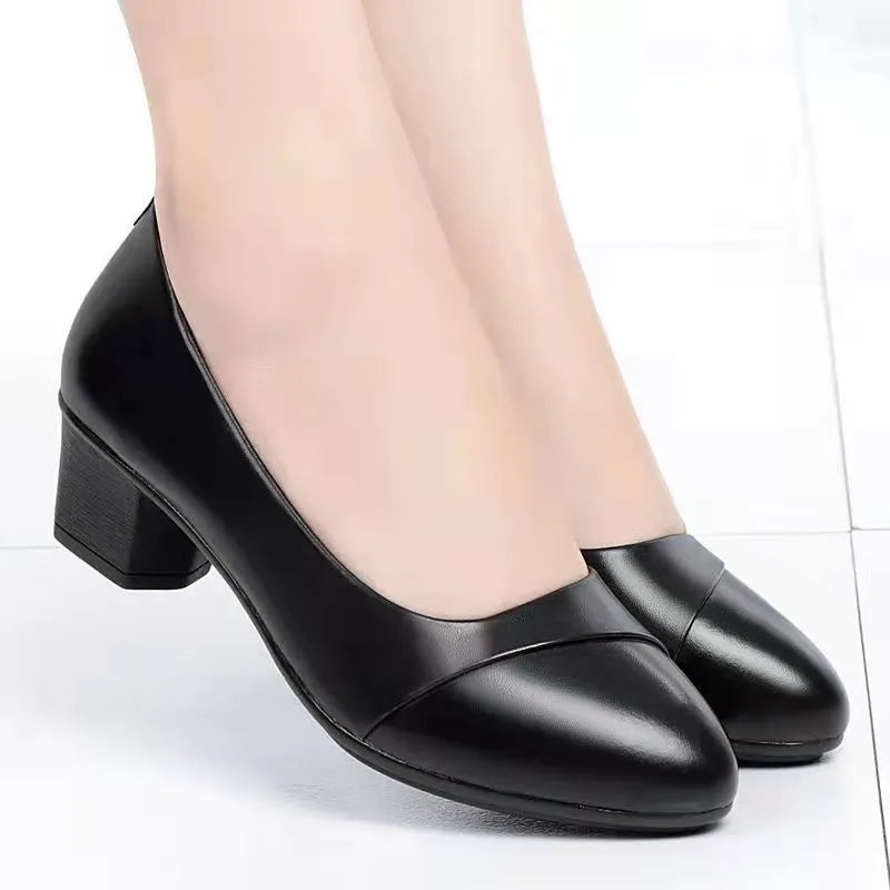 Peris Gems  Black / 35 Mid Heek PU Leather Office Loafers for Women SHEIN Amazon Temu