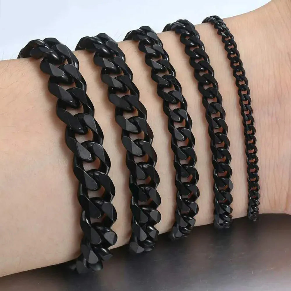 Peris Gems  Black Color / 19cm Length / 8mm wide Thick Cuban Link Chain Bracelets for Men SHEIN Amazon Temu