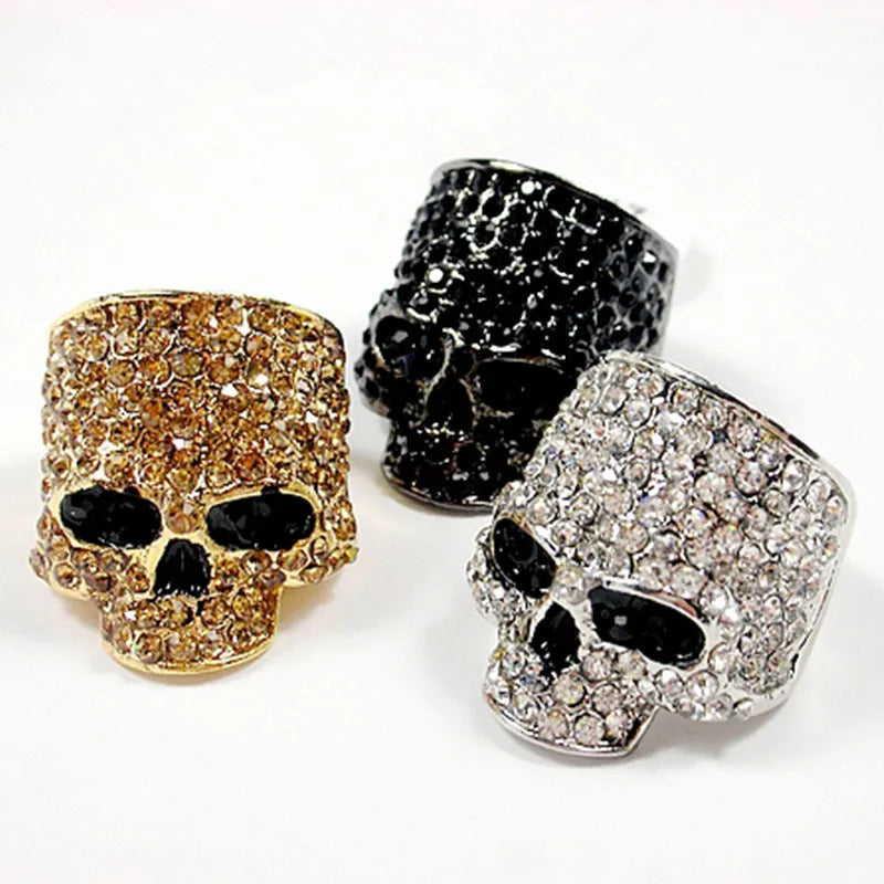 Peris Gems  black color / 7 Brand Skull Rings for Men Rock Punk Unisex Crystal Black/Gold Color Biker Ring Male Fashion Jewelry Wholesale SHEIN Amazon Temu