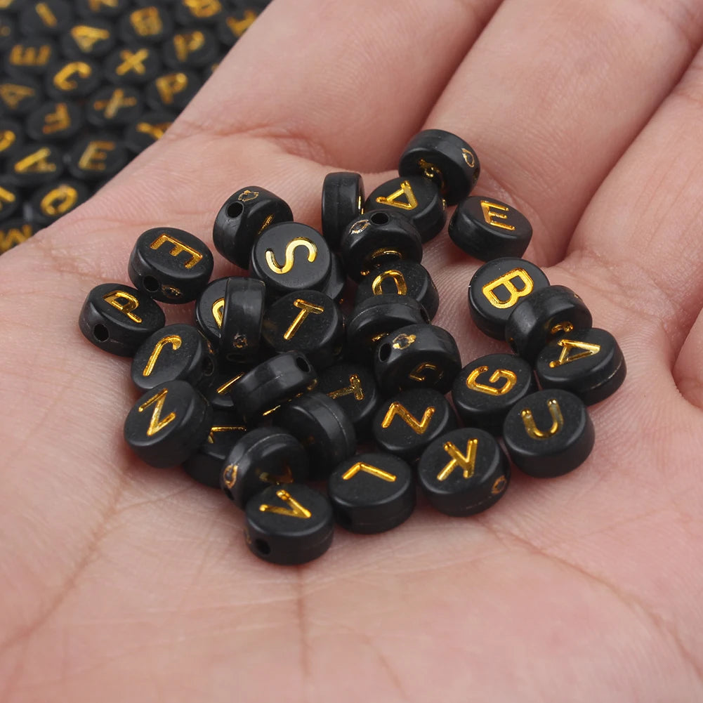 Peris Gems black gold / 100pcs 100/200pcs Letter Beads White Black Round Gold Silver Color Acrylic Alphabet Beads for Jewelry Bracelet Necklace Key Chain DIY SHEIN Amazon Temu