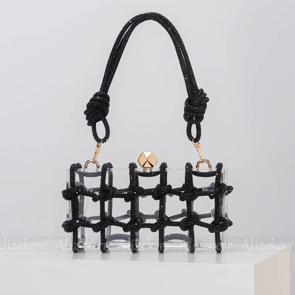 Peris Gems  Black / L19 x W6 x H9.5cm Clear Transparent Diamond Rope Purse for Women SHEIN Amazon Temu
