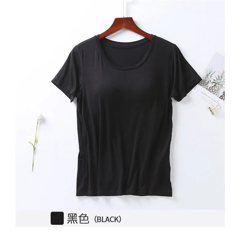 Peris Gems Black / M 100% Cotton Round Neck Loose Fitting T-shirt For Women 2023 With Bra, Short Sleeved T-shirt, Plain Top, High-quality T-shirt SHEIN Amazon Temu