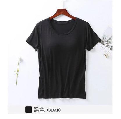 Peris Gems Black / M 100% Cotton Round Neck Loose Fitting T-shirt For Women 2023 With Bra, Short Sleeved T-shirt, Plain Top, High-quality T-shirt SHEIN Amazon Temu