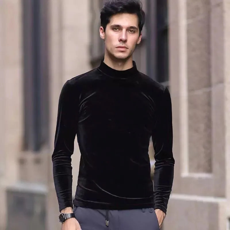 Peris Gems  black / M Luxurious Velvet Turtleneck Sweatshirt for Men SHEIN Amazon Temu