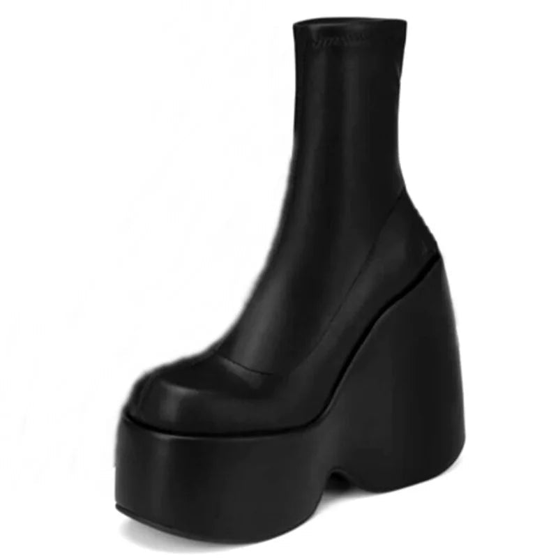 Peris Gems  Black Pu / 5 Grunge Style Short Ankle Wedge Shoes for Women SHEIN Amazon Temu
