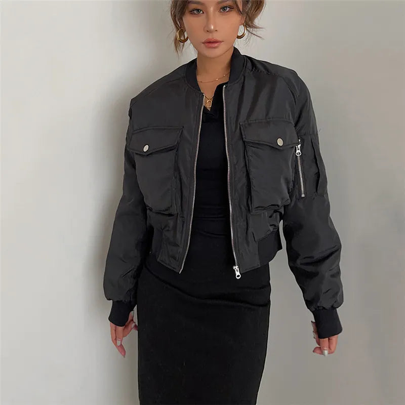 Peris Gems  black / S Cropped Padded Streetwear Bomber Jackets for Women SHEIN Amazon Temu