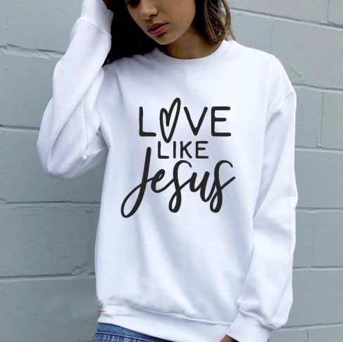 Peris Gems  black tee white text / S Love Like Jesus Unisex Religious Graphic Sweatshirt SHEIN Amazon Temu