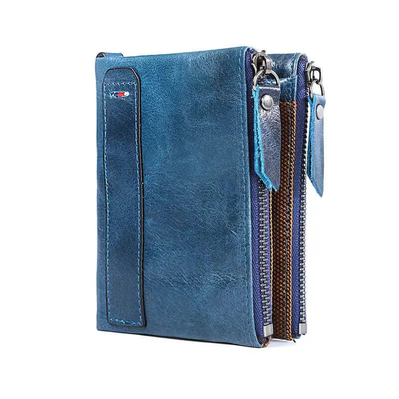 Peris Gems  Blue 100% Genuine Leather Men Wallet Small Zipper Pocket Men Wallets Portomonee Male Short Coin Purse Brand Perse Carteira For Rfid SHEIN Amazon Temu