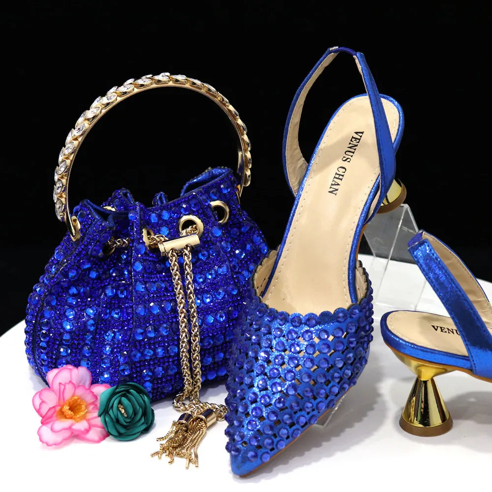 Peris Gems  Blue / 37 Full Diamond 2pc High Heels and Matching Purse Set SHEIN Amazon Temu