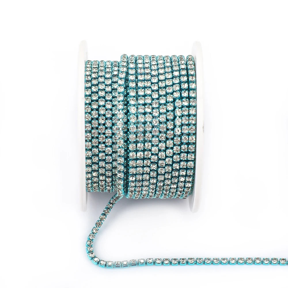 Peris Gems Blue-Clear / SS6--10Yards 10 Yards Glass crystal Strass Rhinestone Cup Chain Sew On Diamond Glue-On Close Chains Glitter Trim Cup Chain sew on Garment G12 SHEIN Amazon Temu
