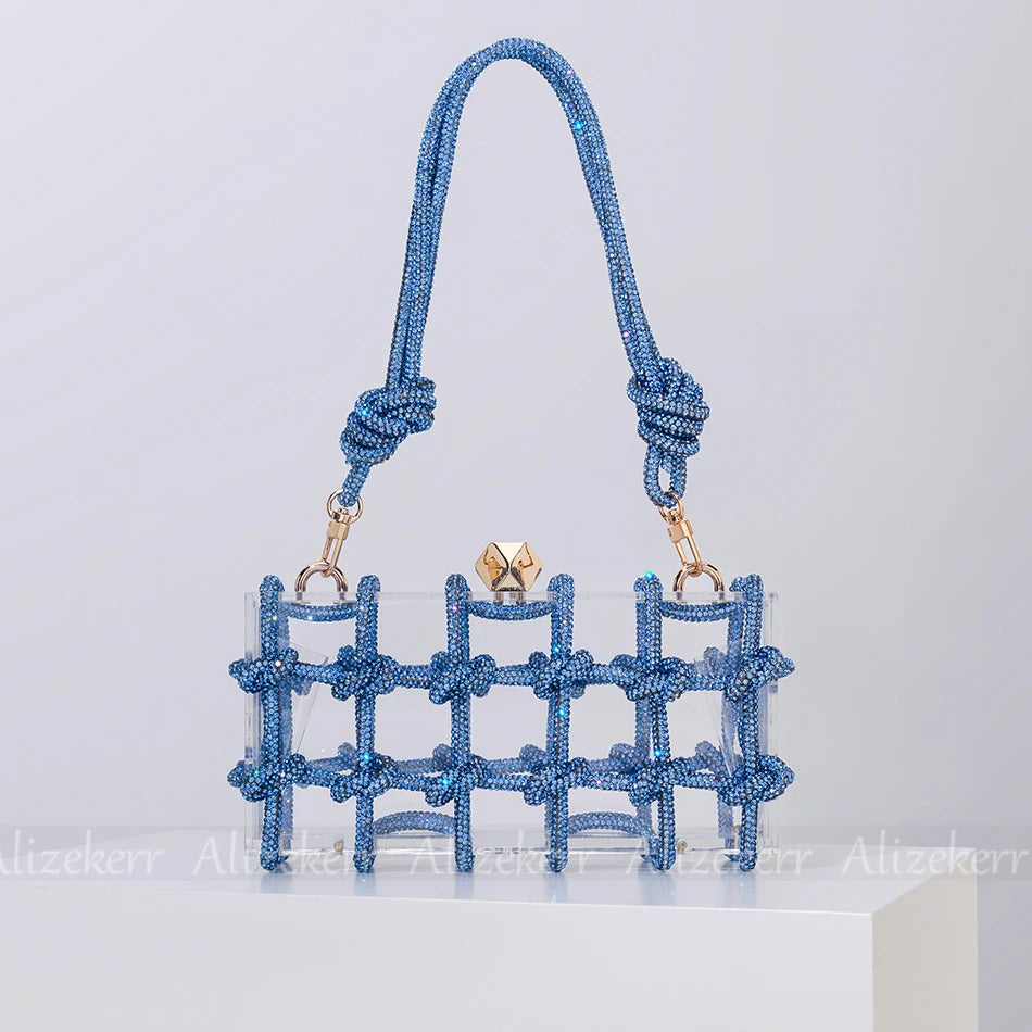 Peris Gems  Blue / L19 x W6 x H9.5cm Clear Transparent Diamond Rope Purse for Women SHEIN Amazon Temu
