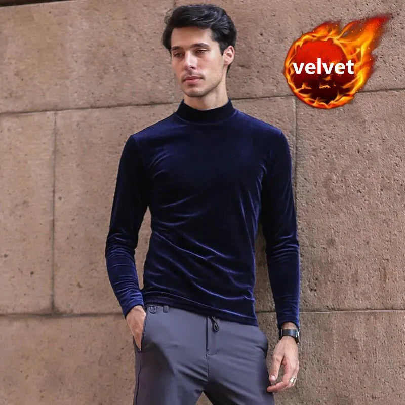 Peris Gems  Blue / M Luxurious Velvet Turtleneck Sweatshirt for Men SHEIN Amazon Temu