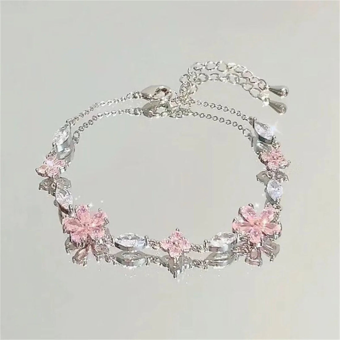 Peris Gems BR24Y0036-2 Korean Elegant Cherry Blossom Bow Zircon Bracelet For Women Y2K Sweet Girls Crystal Flowers Bracelets Wedding Party Jewelry Gift SHEIN Amazon Temu