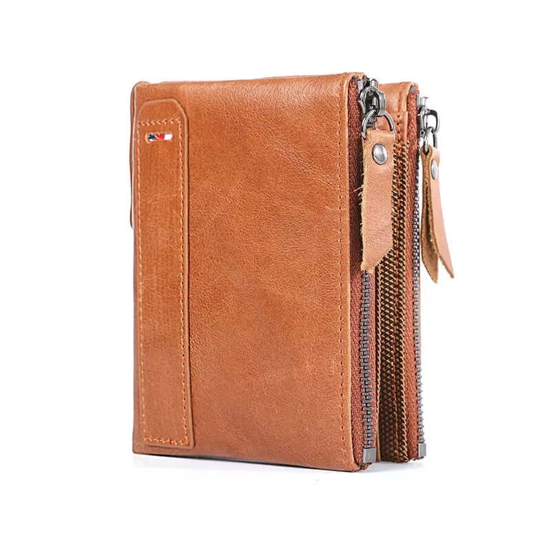 Peris Gems  Brown 100% Genuine Leather Men Wallet Small Zipper Pocket Men Wallets Portomonee Male Short Coin Purse Brand Perse Carteira For Rfid SHEIN Amazon Temu