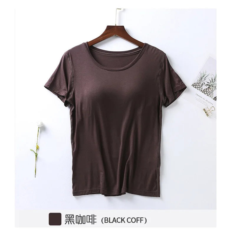 Peris Gems brown / M 100% Cotton Round Neck Loose Fitting T-shirt For Women 2023 With Bra, Short Sleeved T-shirt, Plain Top, High-quality T-shirt SHEIN Amazon Temu