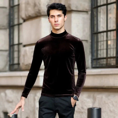 Peris Gems  Brown / M Luxurious Velvet Turtleneck Sweatshirt for Men SHEIN Amazon Temu