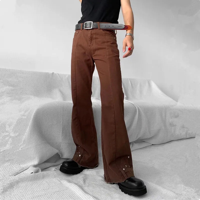 Peris Gems  Brown / S Fashion Vintage Brown Baggy Men Cargo Flare Jeans Pants SHEIN Amazon Temu