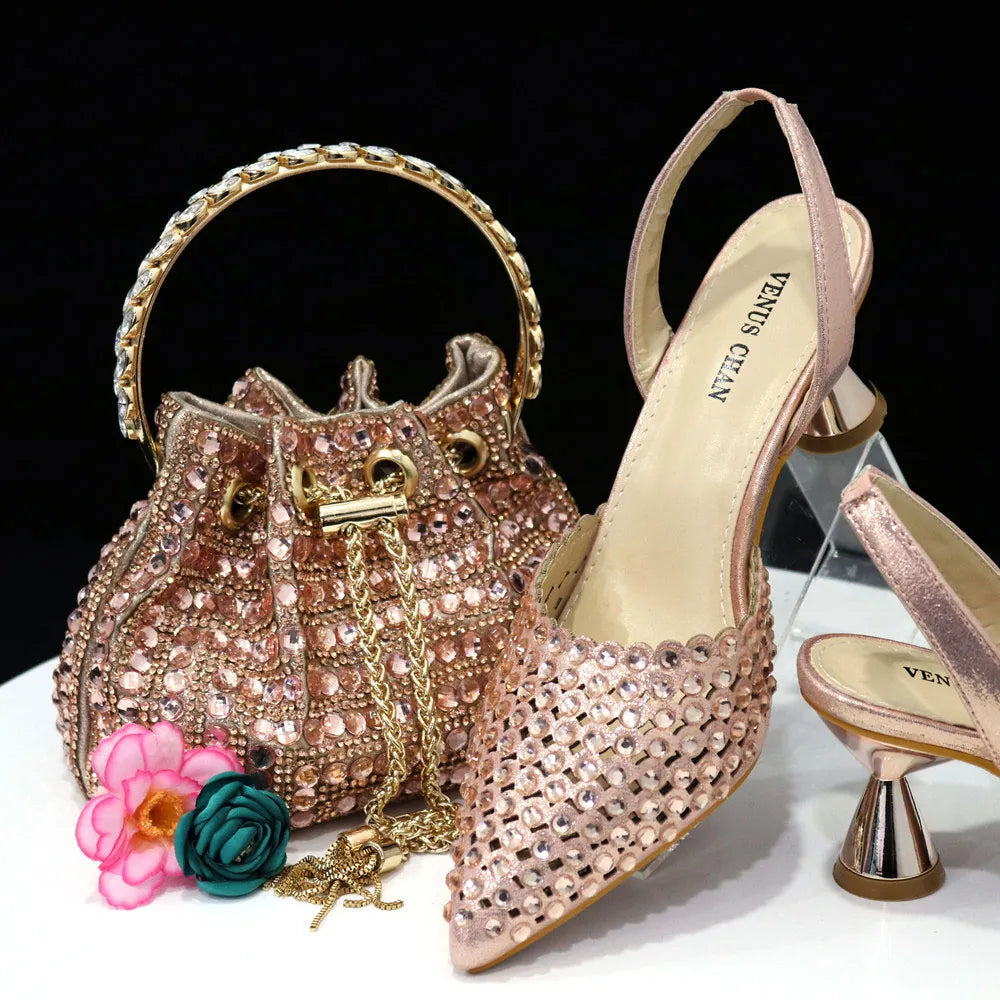 Peris Gems  Champagne / 37 Pointed Toe 2pc Diamond High Heels and Purse Set for Women SHEIN Amazon Temu