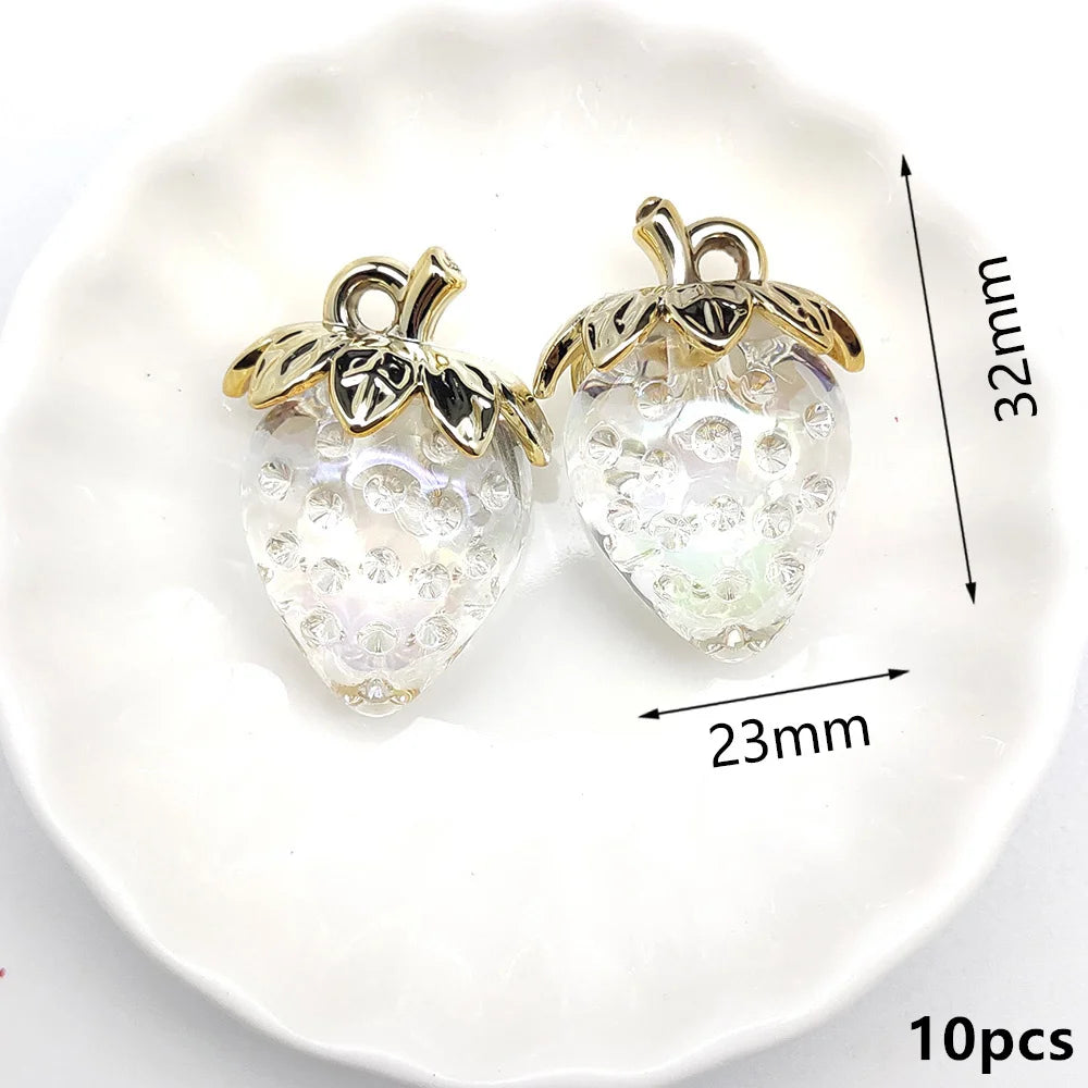 Peris Gems Clear White 10Pcs Cute Red Acrylic Strawberry Apple Orange Mango Fruit Resin Pendants Charms for Jewelry Making Earrings Necklace Accessory SHEIN Amazon Temu
