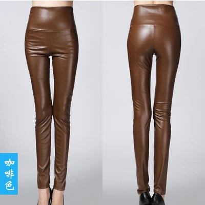 Peris Gems  coffee / S Warm High Waisted Stretchy Pencil PU Leather Leggings for Women Warm High Waist Stretchy PU Leather Leggings for Women SHEIN Amazon Temu