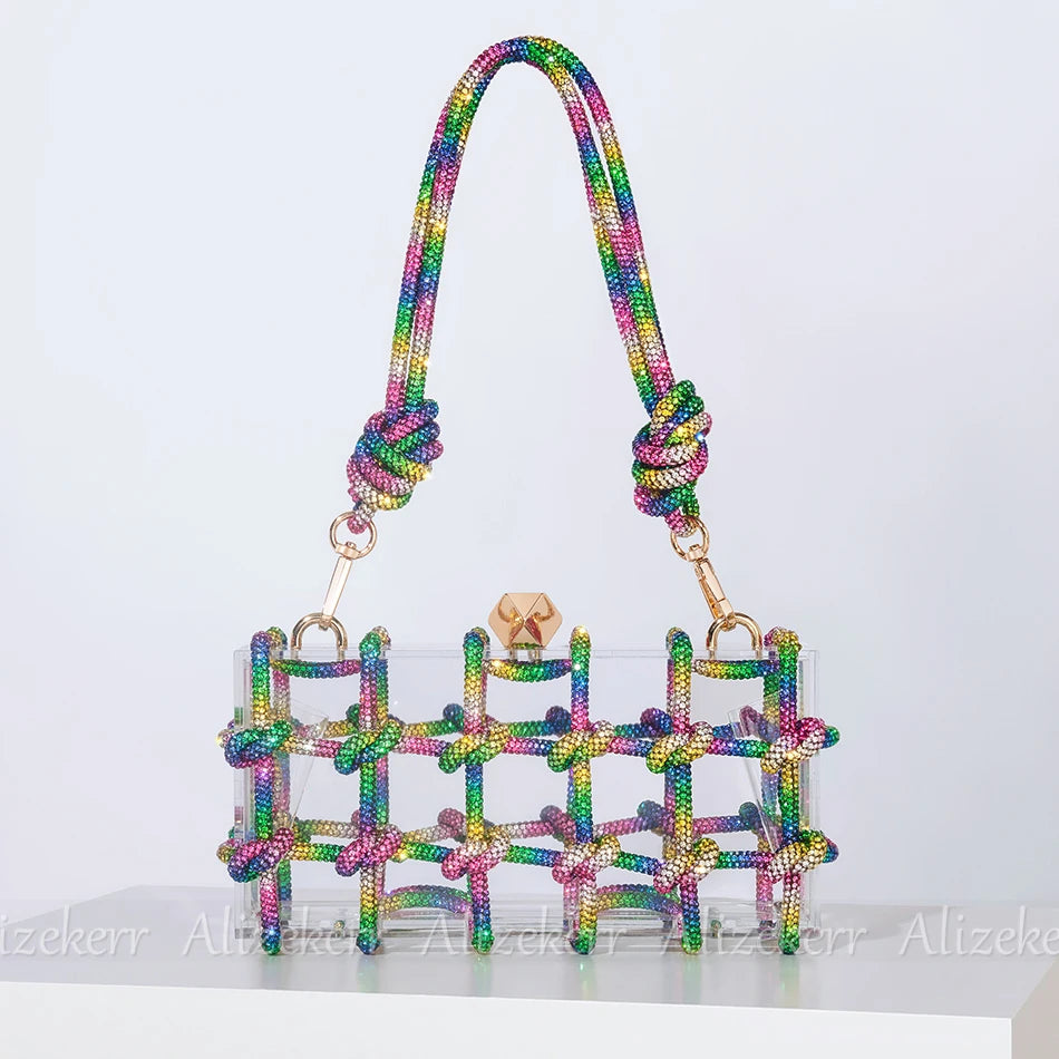 Peris Gems  Colour / L19 x W6 x H9.5cm Clear Transparent Diamond Rope Purse for Women SHEIN Amazon Temu