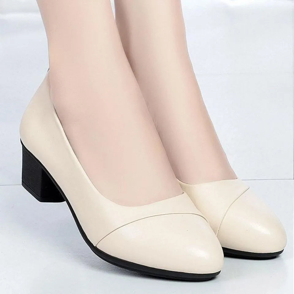 Peris Gems  Creamy-white / 35 Mid Heek PU Leather Office Loafers for Women SHEIN Amazon Temu